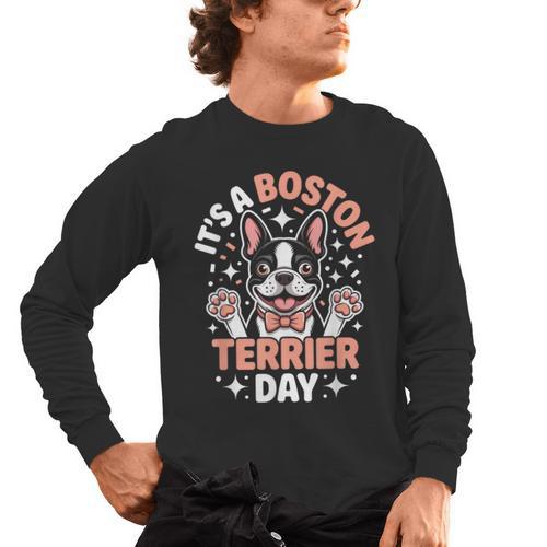 It’s A Boston Terrier Day Pet Cute Dog Lover Cartoon Men's Long Sleeve T-Shirt - Bostonterriersmerch.com