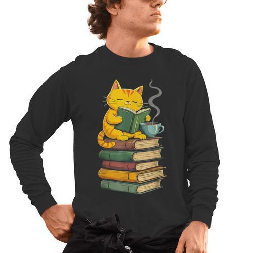 Kawaii Cats Lover Coffee Books Teacher Librarian Cat Men's Long Sleeve T-Shirt - teacherstshirts.com DE