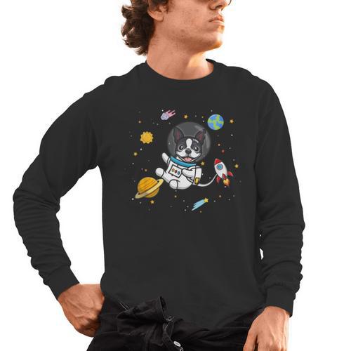 Kawaii Kids & Boys Astronaut Space Boston Terrier Dog Lover Men's Long Sleeve T-Shirt - Bostonterriersmerch.com