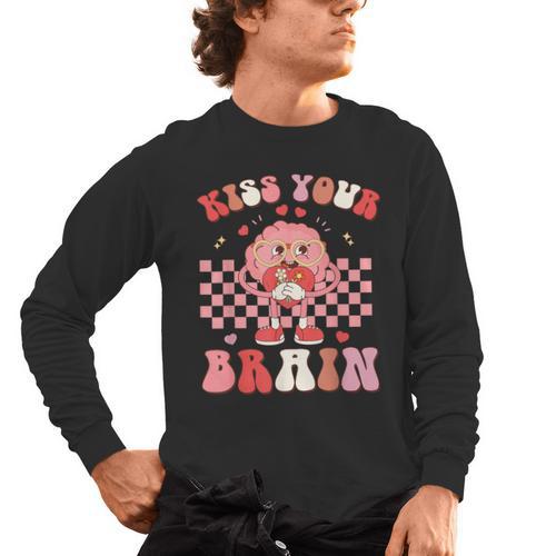Kiss Your Brain Valentines Test Day Teacher Squad Kids Men's Long Sleeve T-Shirt - teacherstshirts.com AU