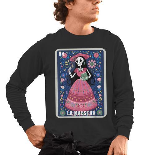 La Maestra Halloween Mexican Bingo Card Teacher Lottery Card Men's Long Sleeve T-Shirt - teacherstshirts.com UK