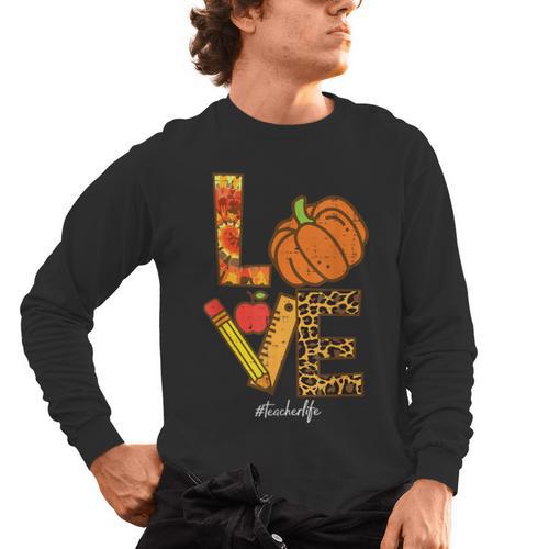 Leopard Pumpkin Love Teacher Life Thanksgiving Fall Women Men's Long Sleeve T-Shirt - teacherstshirts.com