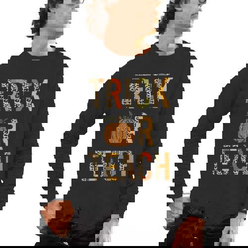 Leopard Trick Or Teach Halloween Teacher Costume Women Men&#x27;s Long Sleeve T-Shirt - teacherstshirts.com