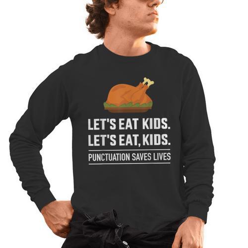 Let's Eat Kids Grammar For Thanksgiving Teacher Men's Long Sleeve T-Shirt - teacherstshirts.com AU