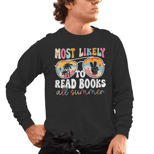 Most Likely To Read Books All Summer Teacher Student Men's Long Sleeve T-Shirt - teacherstshirts.com