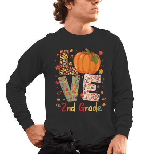 Love 2nd Grade Happy Fall Thanksgiving For 2nd Teacher For Men Women Girls Kids Men's Long Sleeve T-Shirt - teacherstshirts.com
