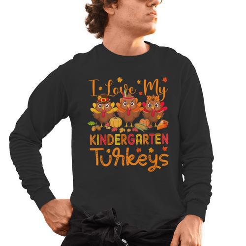 I Love My Kindergarten Turkeys Thanksgiving Teacher Students Men's Long Sleeve T-Shirt - teacherstshirts.com AU