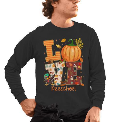 Love Preschool Teacher Turkey Thanksgiving Autumn Fall Men's Long Sleeve T-Shirt - teacherstshirts.com DE