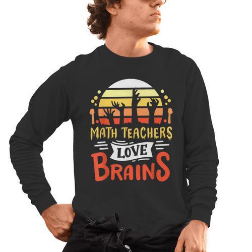 Math Teachers Love Brains Halloween Costume Zombie For Men Women Men's Long Sleeve T-Shirt - teacherstshirts.com UK