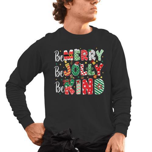 Be Merry Be Jolly Be Kind Merry Christmas Teacher Xmas PJs Men's Long Sleeve T-Shirt - teacherstshirts.com CA