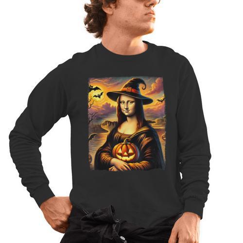 Mona Lisa Pumpkin Halloween Art Teacher Witchy Women Kids Men's Long Sleeve T-Shirt - teacherstshirts.com DE