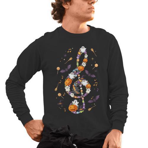 Music Note Symbol Halloween For Music Teacher Musicians Men's Long Sleeve T-Shirt - teacherstshirts.com DE
