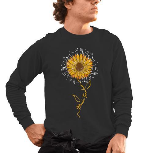 Music Teacher Shirt Sunflower Music Notes Musician Singer Men's Long Sleeve T-Shirt - teacherstshirts.com