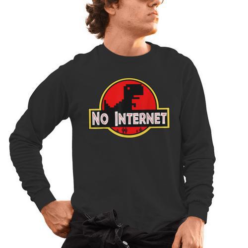 Nerdy No Internet Dinosaur Computer Science Teacher Men's Long Sleeve T-Shirt - teacherstshirts.com UK