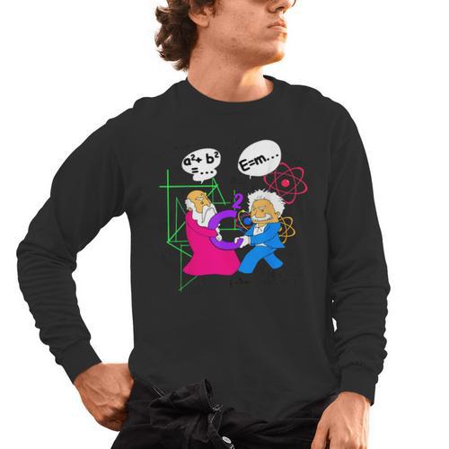 Nerdy Pythagoras Fighting Over C Squared Math Teacher Men's Long Sleeve T-Shirt - teacherstshirts.com UK