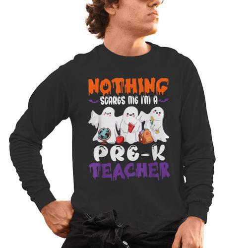 Nothing Scares Me I'm A Pre-K Teacher Halloween Ghosts Men's Long Sleeve T-Shirt - teacherstshirts.com CA