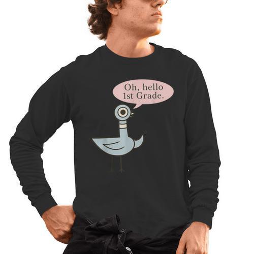 Oh Hello First Graders Cute Pigeon 1st Grade Teacher Men's Long Sleeve T-Shirt - teacherstshirts.com UK