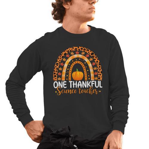 One Thankful Science Teacher Rainbow Boho Fall Thanksgiving Men's Long Sleeve T-Shirt - teacherstshirts.com AU