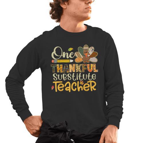 One Thankful Substitute Teacher Turkey Leopard Thanksgiving For Men Women Men's Long Sleeve T-Shirt - teacherstshirts.com AU