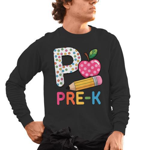 P Is For Pre K Teacher Student Pencil Apple Back To School Men's Long Sleeve T-Shirt - teacherstshirts.com