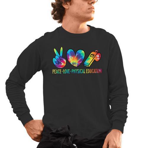 Peace Love Physical Education Tie Dye Sports PE Teacher Men's Long Sleeve T-Shirt - teacherstshirts.com AU