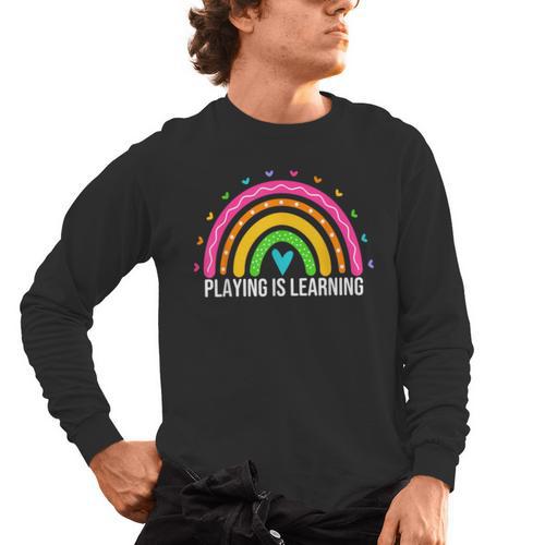 Playing Is Learning Early Childhood Education ECE Teacher Men's Long Sleeve T-Shirt - teacherstshirts.com DE