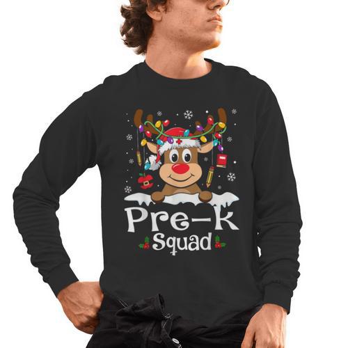 Pre-k Teacher Squad Reindeer Teacher Christmas Men's Long Sleeve T-Shirt - teacherstshirts.com