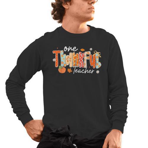 Preppy One Thankful Teacher Coquette Thanksgiving Teacher Men's Long Sleeve T-Shirt - teacherstshirts.com AU