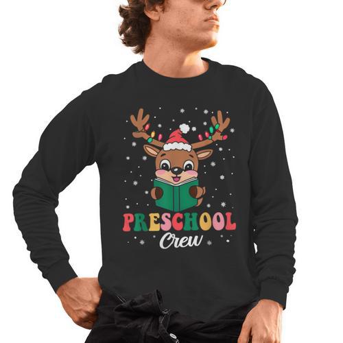 Preschool Crew Xmas Reindeer Teacher Student Christmas Men's Long Sleeve T-Shirt - teacherstshirts.com
