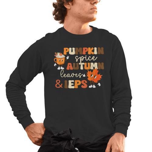 Pumpkin Spice Autumn Leaves IEPS Sped Teacher Fall Men's Long Sleeve T-Shirt - teacherstshirts.com UK