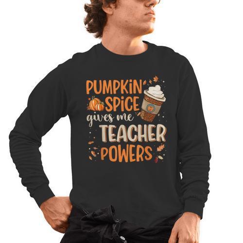 Pumpkin Spice Gives Me Teacher Powers Fall Thanksgiving Men Women Men's Long Sleeve T-Shirt - teacherstshirts.com