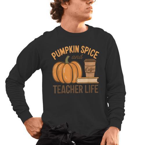 Pumpkin Spice And Teacher Life Halloween Teacher Men's Long Sleeve T-Shirt - teacherstshirts.com UK