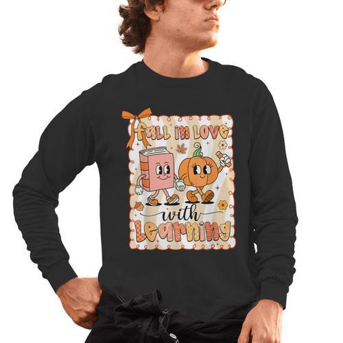 Pumpkin Teacher Preppy Fall In Love With Learning Autumn Men's Long Sleeve T-Shirt - teacherstshirts.com AU