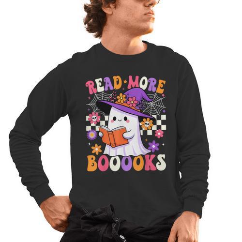 Read More Books Ghost Reading Book Teacher Halloween Men's Long Sleeve T-Shirt - teacherstshirts.com CA