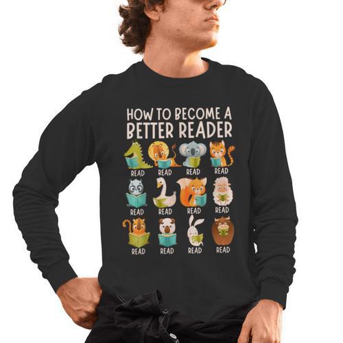 Reading Teacher How To Become a Better Reader Book Lover Fun Men's Long Sleeve T-Shirt - teacherstshirts.com UK
