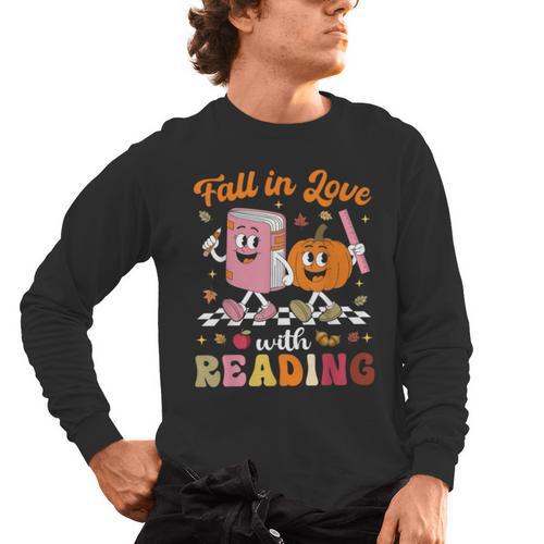 Retro Fall In Love With Learning Pumpkin Autumn Teacher Men's Long Sleeve T-Shirt - teacherstshirts.com UK