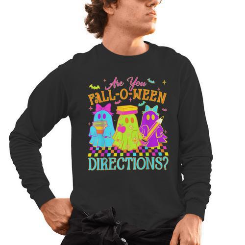 Retro Are You Falloween Direction Teacher Spooky Halloween Men's Long Sleeve T-Shirt - teacherstshirts.com AU