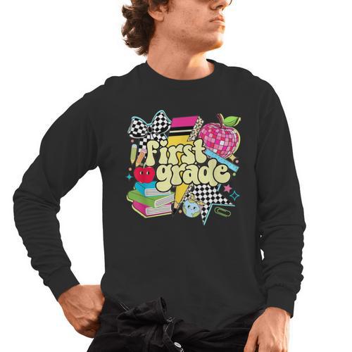 Retro First Grade Teacher Disco Ball Coquette Back To School Men's Long Sleeve T-Shirt - teacherstshirts.com