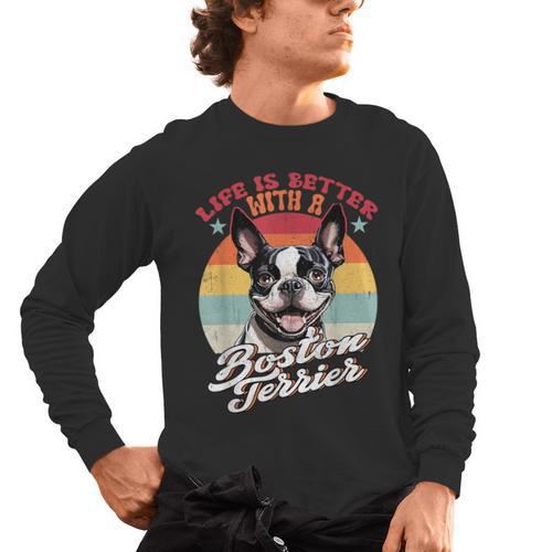 Retro Life Is Better With Boston Terrier Mom Dog Lover Men's Long Sleeve T-Shirt - Bostonterriersmerch.com