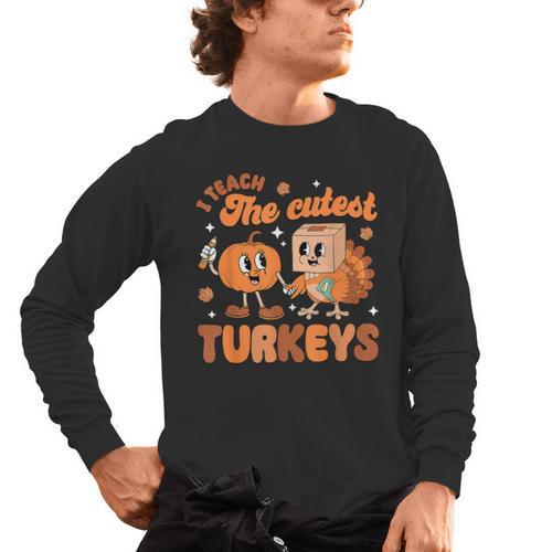Retro I Teach The Cutest Turkey Thanksgiving Pumpkin Teacher Men's Long Sleeve T-Shirt - teacherstshirts.com CA