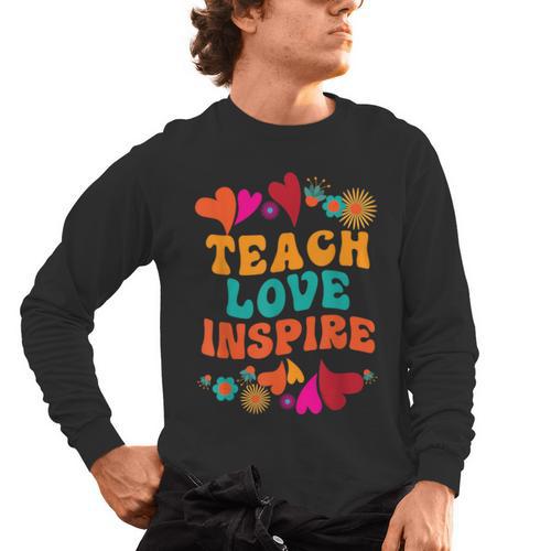 Retro Teach Love Inspire Back To School Teachers Men's Long Sleeve T-Shirt - teacherstshirts.com UK