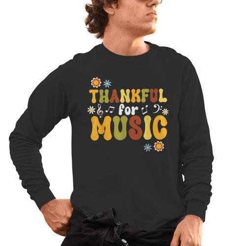Retro Thankful For Music Floral Music Teacher Thanksgiving Men Women Men's Long Sleeve T-Shirt - teacherstshirts.com DE
