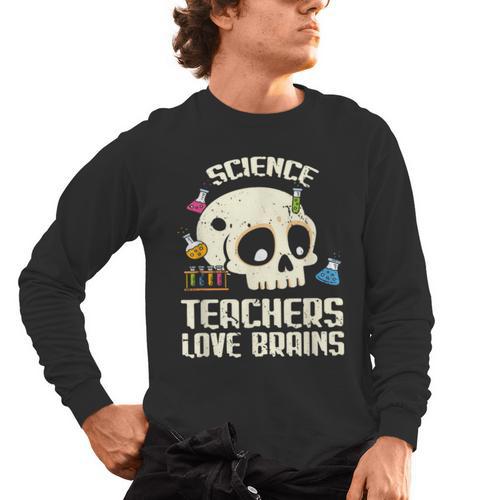 Science Teachers Love Brains Teachers Halloween Men's Long Sleeve T-Shirt - teacherstshirts.com CA