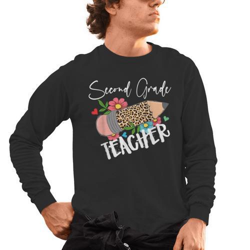 Second Grade Teacher Leopard Pencil 2nd Grade Women Teacher Men's Long Sleeve T-Shirt - teacherstshirts.com AU