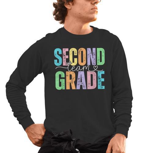 Second Grade Team Heart Teacher Student Back To School Girls Men's Long Sleeve T-Shirt - teacherstshirts.com AU