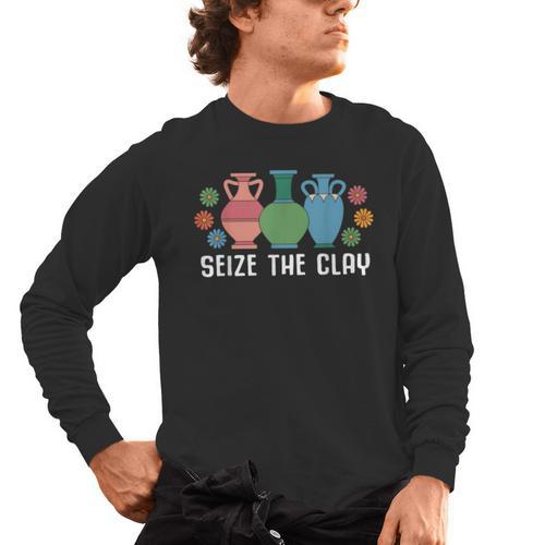 Seize The Clay Pottery Teacher Ceramics Potter Maker Men's Long Sleeve T-Shirt - teacherstshirts.com AU