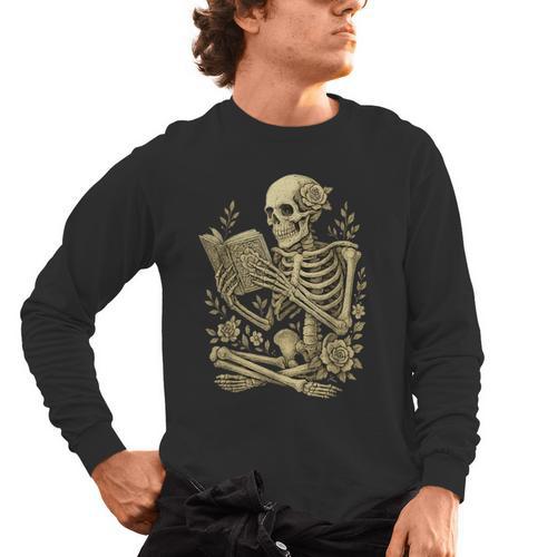 Skeleton Book Floral Skull Halloween Teacher Costume Men's Long Sleeve T-Shirt - teacherstshirts.com