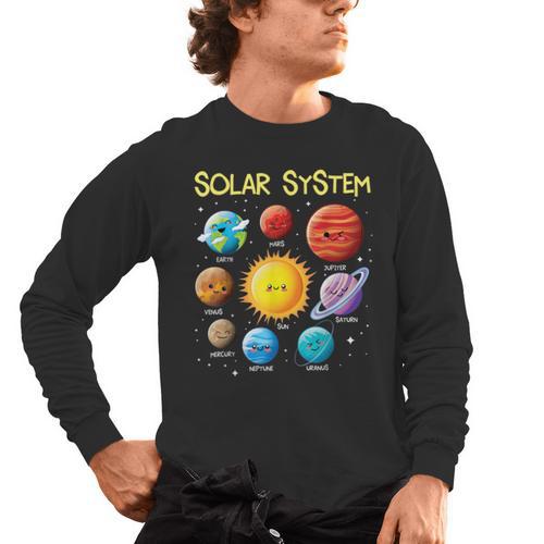 Solar System Cute Face Planets Space Science Teacher School Men's Long Sleeve T-Shirt - teacherstshirts.com UK