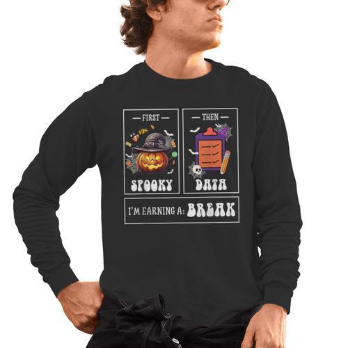 Sped Teacher Halloween First Spooky Then Data Sped Ed Team Men's Long Sleeve T-Shirt - teacherstshirts.com AU