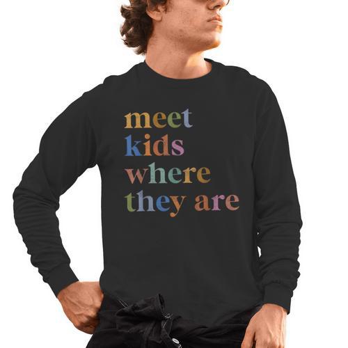 SPED Teacher SLP Meet Kids Where They Are Special Education Men's Long Sleeve T-Shirt - teacherstshirts.com
